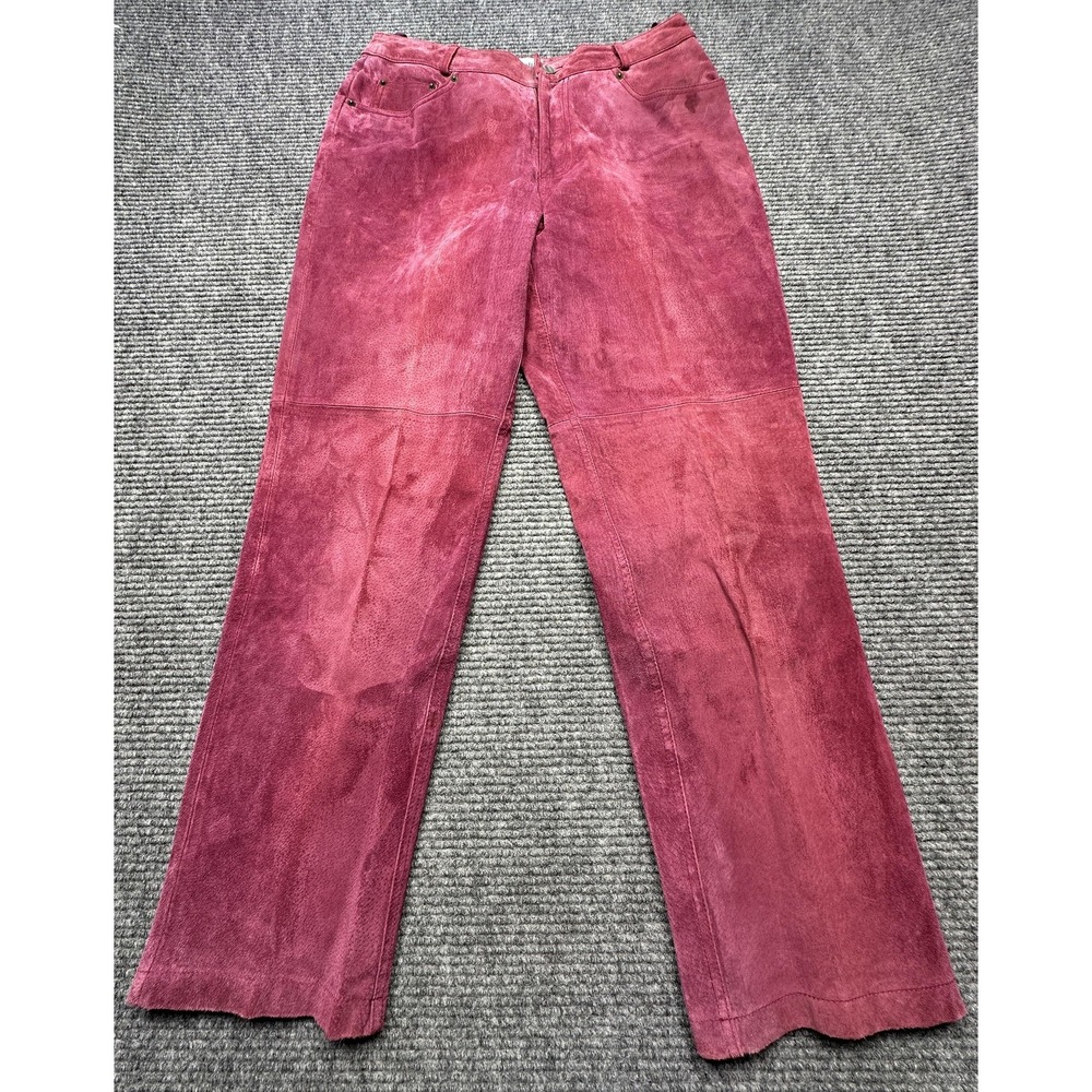 Bagatelle Leather Pants Womens 10P Burgundy Suede Straight Leg 5-Pocket Petite